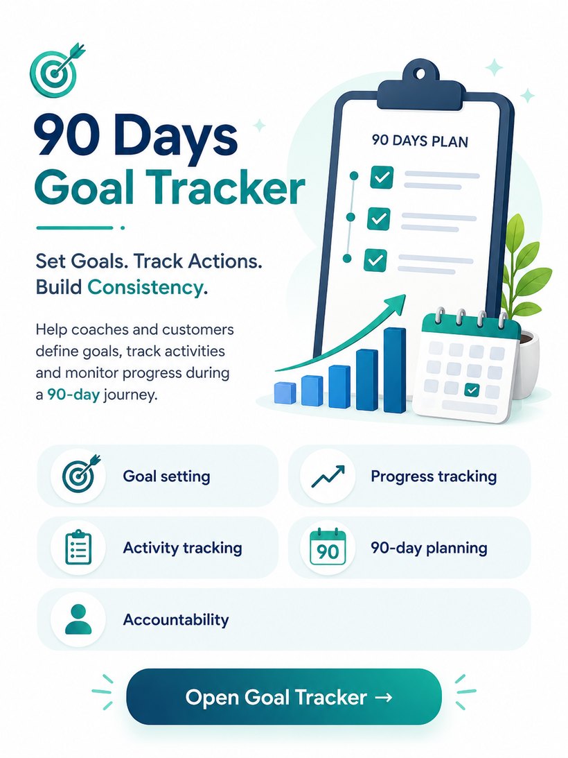 90 Days Goal Tracker — a goal tracker for coaches to set and track their own goals over 90 days